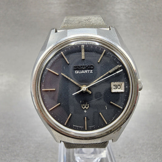 Seiko Watch Men 35mm Black Dial Silver Tone Date 38027010 New Battery0