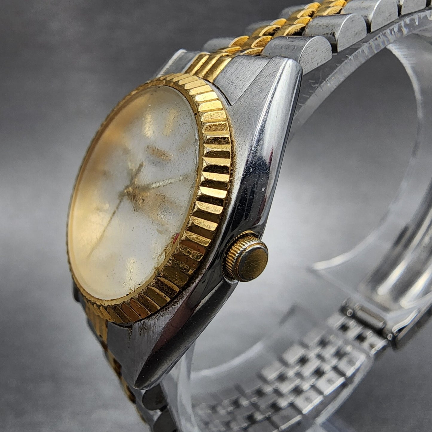 Seiko Watch Women 24mm White Dial Two Tone Daydate Round 7n830049 New BatteryAB2