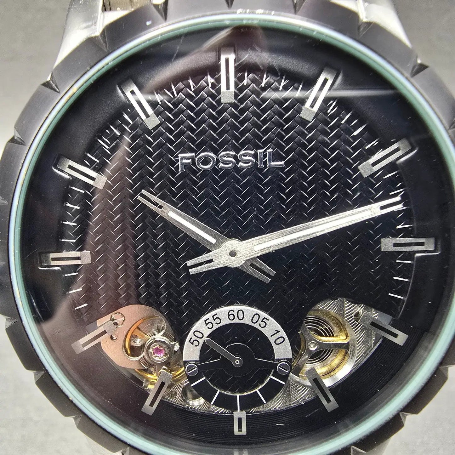 Fossil Twist Watch Men 48mm Black Dial Silver Tone Round ME-1048 New Battery1
