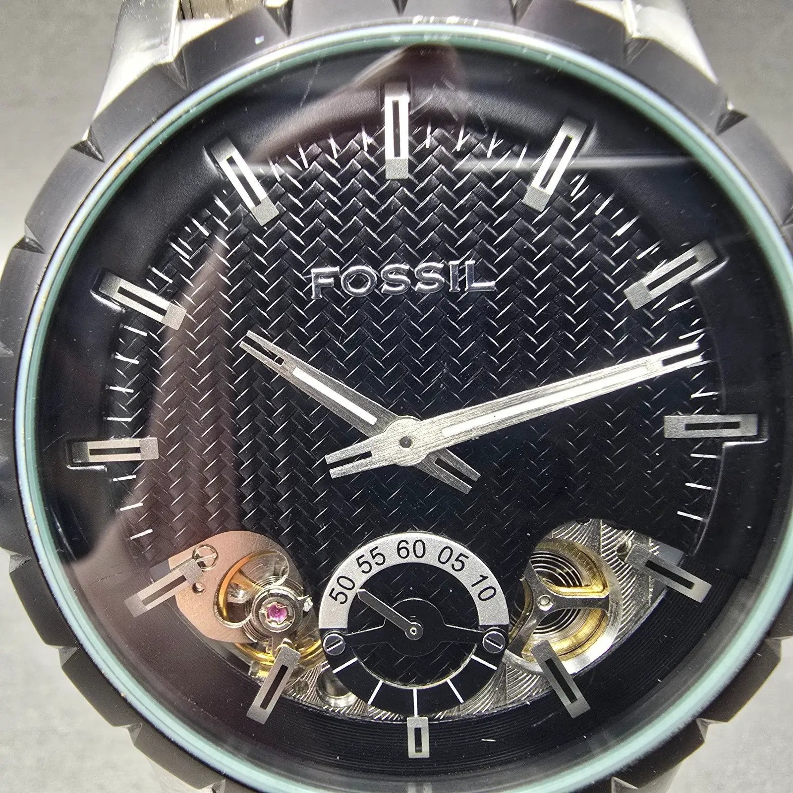 Fossil Twist Watch Men 48mm Black Dial Silver Tone Round ME-1048 New Battery1