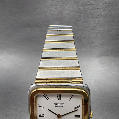 Seiko Tank Watch Men 27mm White Dial Two Tone Rectangle 74305450 New Battery4