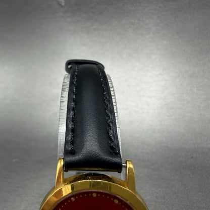Seiko Watch Women 26mm Red Dial Gold Tone Round 1N00-0A29 New Battery Leather 564