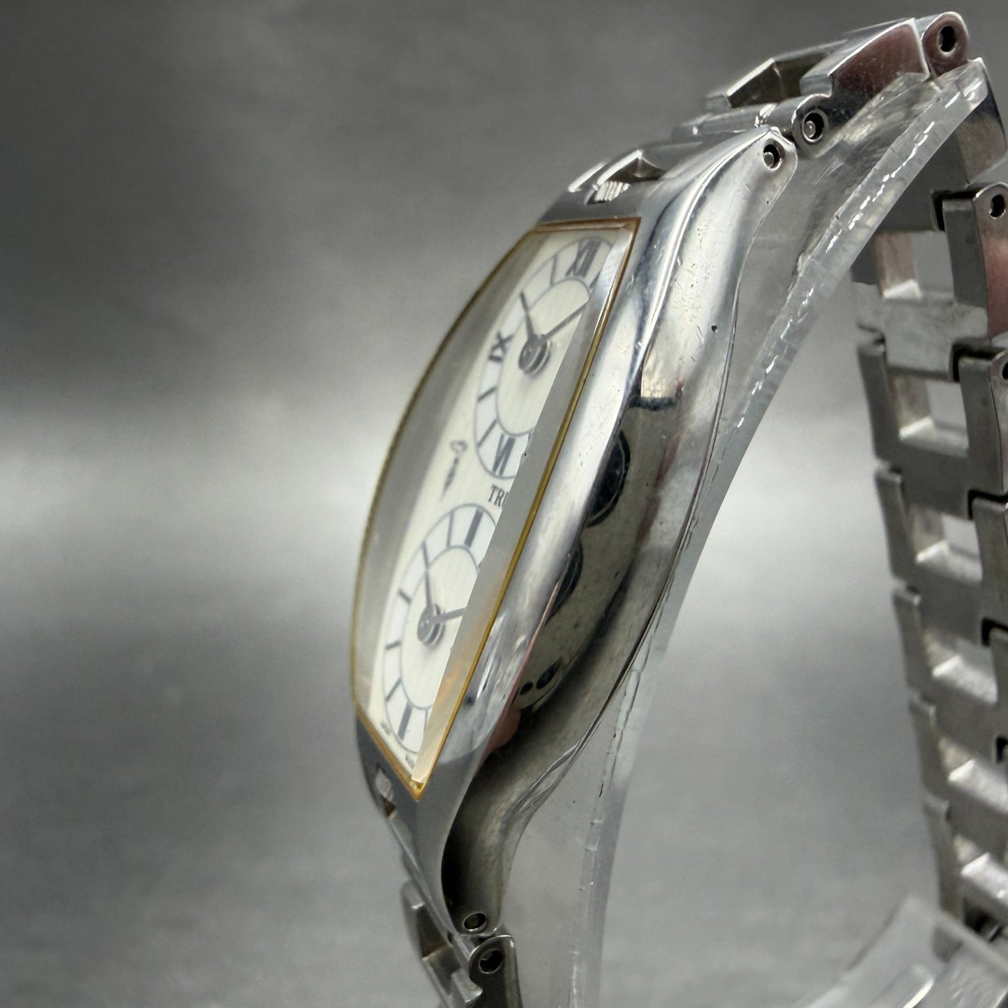 Trussardi Dual Time Watch Women 20mm White Dial Silver Tone Rectangle New Batt2