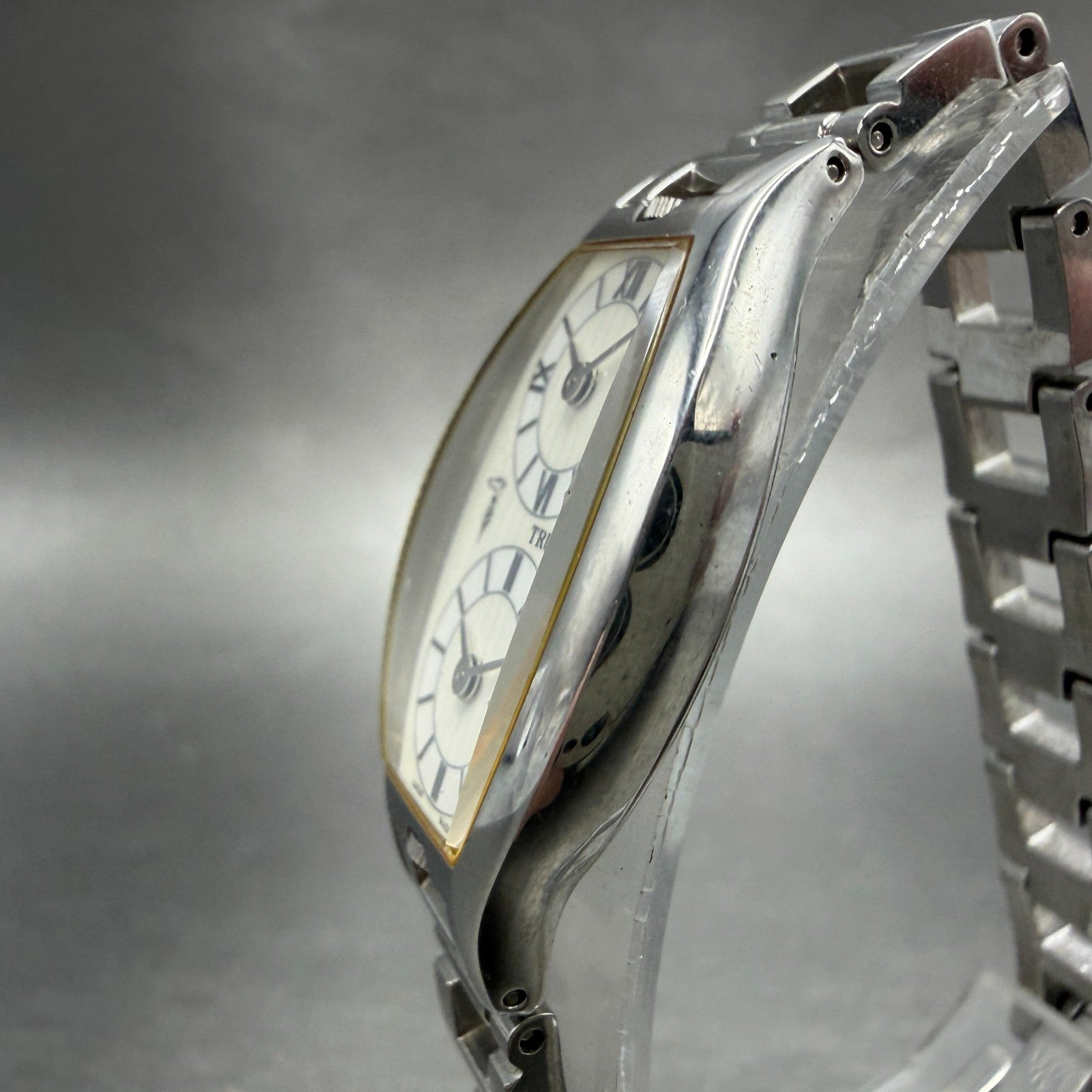Trussardi Dual Time Watch Women 20mm White Dial Silver Tone Rectangle New Batt2