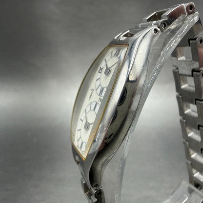 Trussardi Dual Time Watch Women 20mm White Dial Silver Tone Rectangle New Batt2