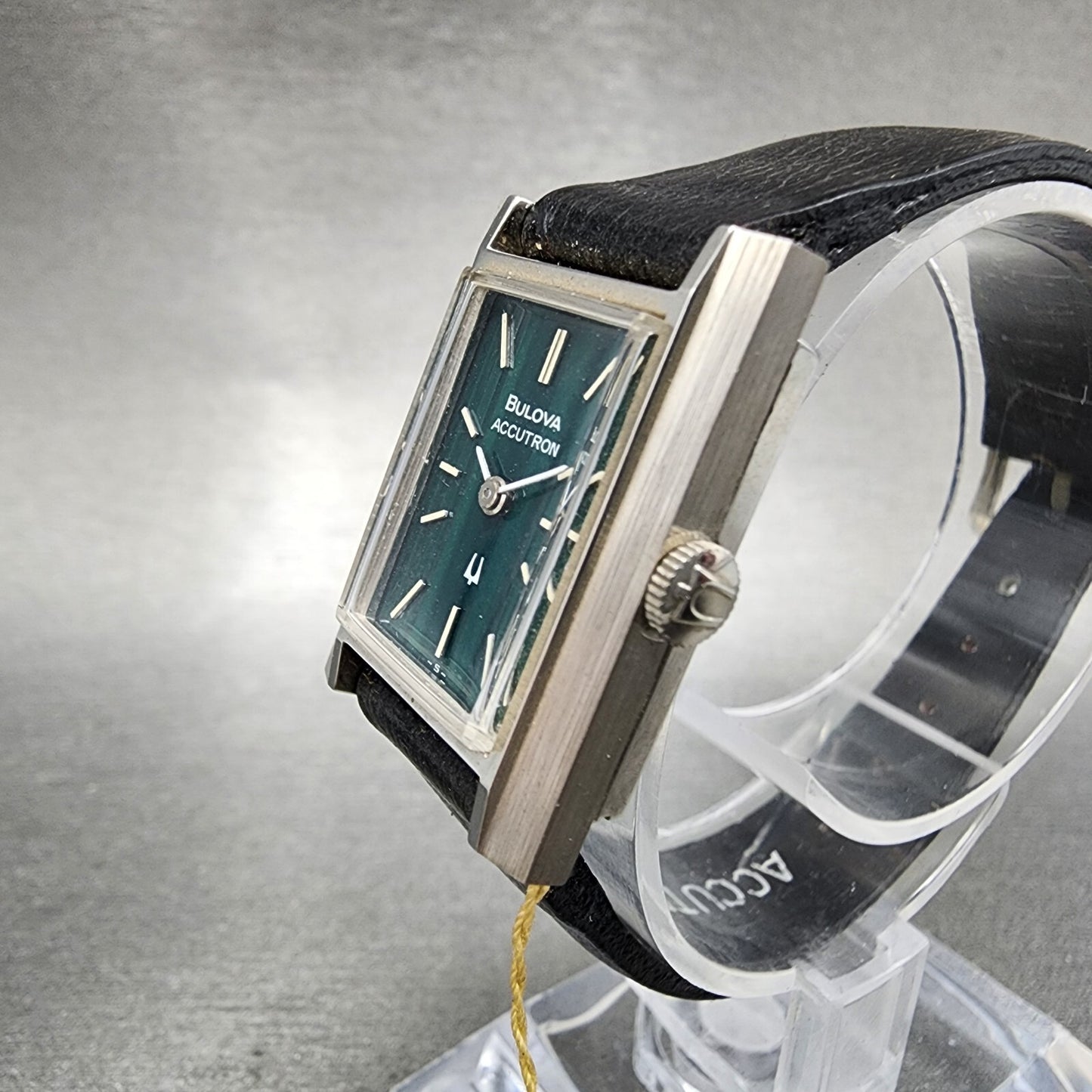 Bulova Accutron Tank Watch Women 20mm Green Dial Steel Rectangle 21903 NOS PARTS4