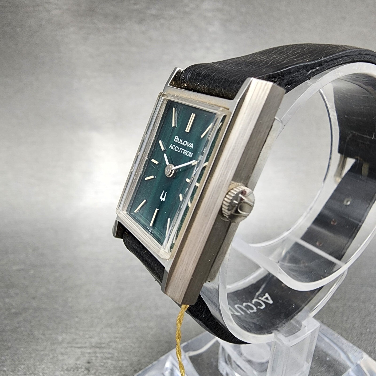 Bulova Accutron Tank Watch Women 20mm Green Dial Steel Rectangle 21903 NOS PARTS4