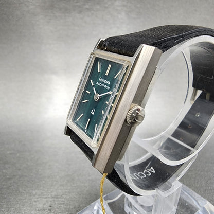 Bulova Accutron Tank Watch Women 20mm Green Dial Steel Rectangle 21903 NOS PARTS4