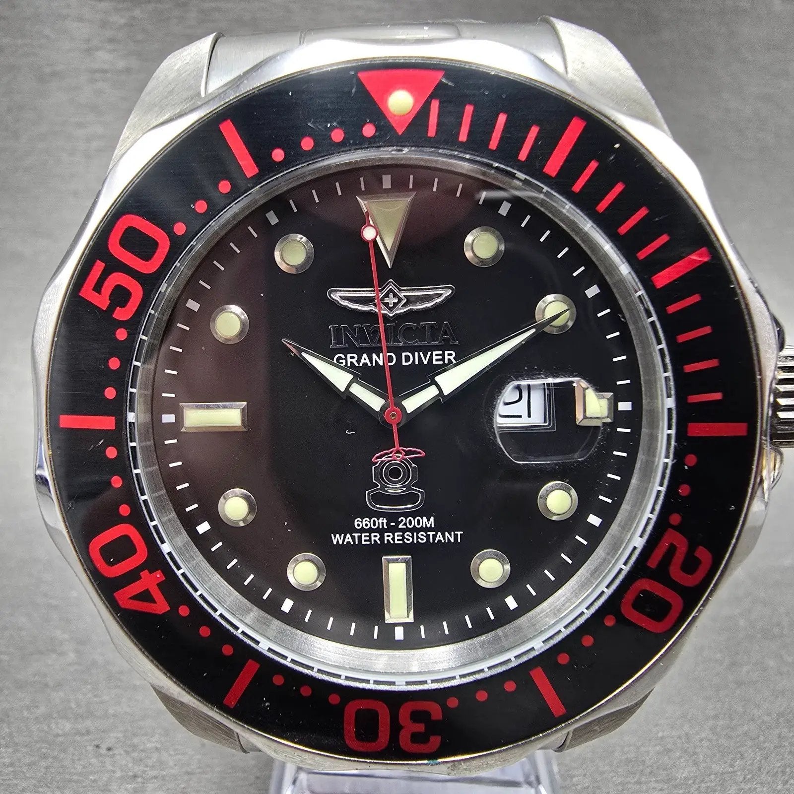 Invicta Grand Diver Watch Men 54mm Black Dial Silver Tone Date 14652 New Battery0
