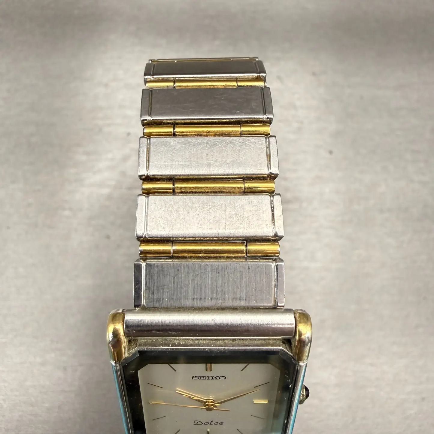 Seiko Dolce Watch Men 25mm Silver Dial Two Tone Rectangle 7741-5050 New Battery4