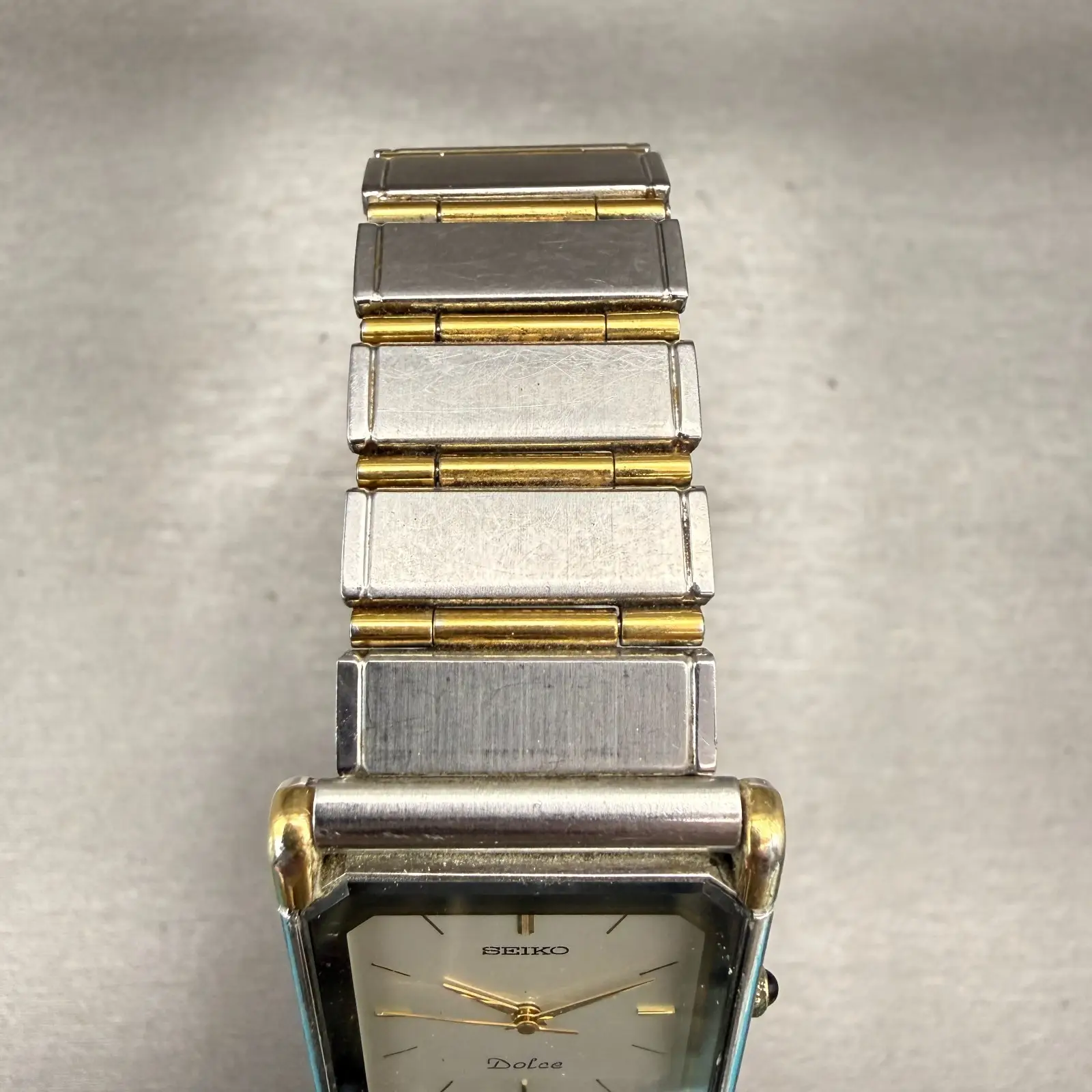 Seiko Dolce Watch Men 25mm Silver Dial Two Tone Rectangle 7741-5050 New Battery4
