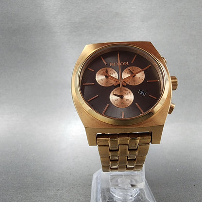 Nixon Time Teller Chrono Watch Women 39mm Gray Dial Rose Gold Tone Date New Batt5