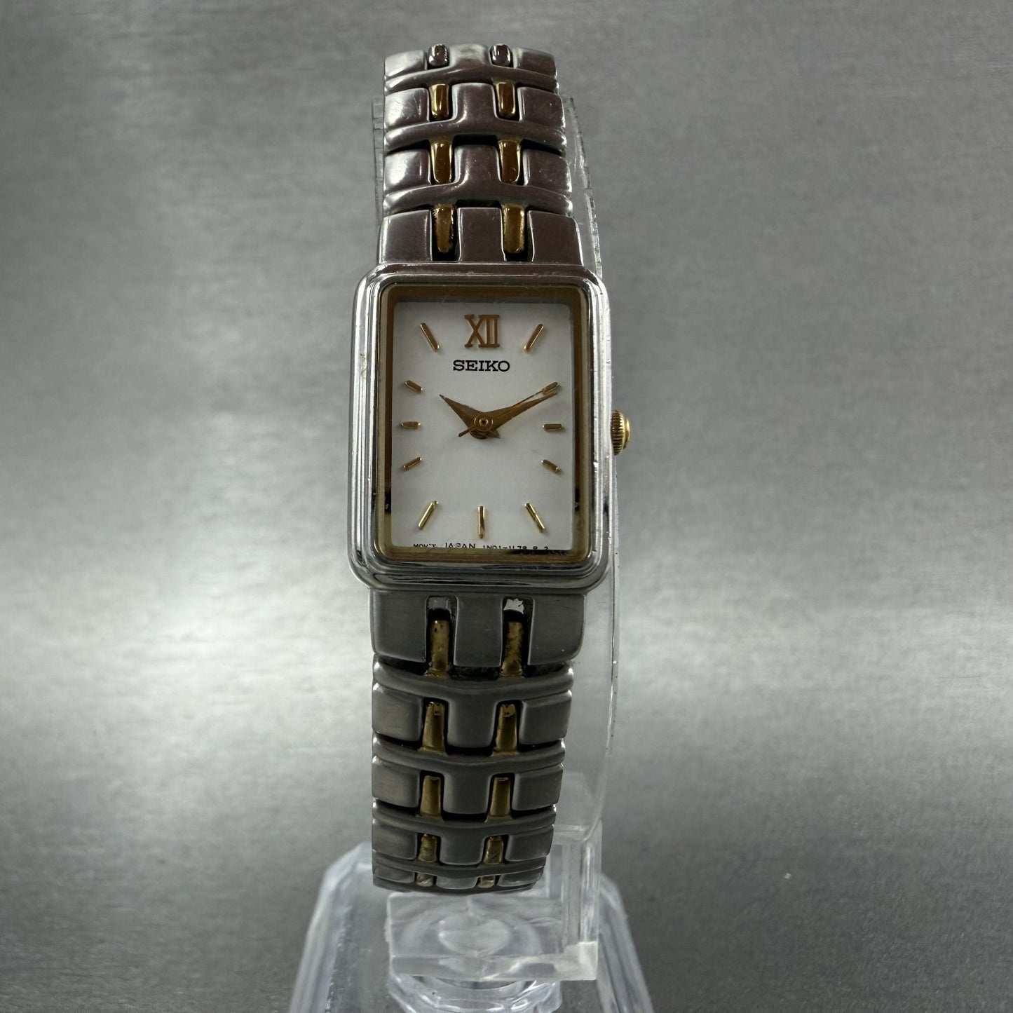 Seiko Tank Watch Women 16mm White Dial Two Tone Rectangle 1N015D60 New Battery5