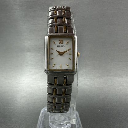 Seiko Tank Watch Women 16mm White Dial Two Tone Rectangle 1N015D60 New Battery5