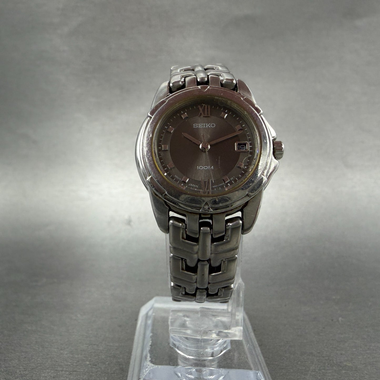 Seiko Watch Women 26mm Black Dial Silver Tone Date Round 7N82-0AM0 New Battery N5