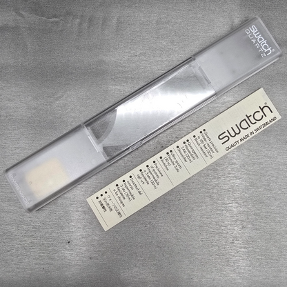 Swatch Decoscraper Watch Men 34mm Silver Dial Black Case GP109 New Battery NOS18