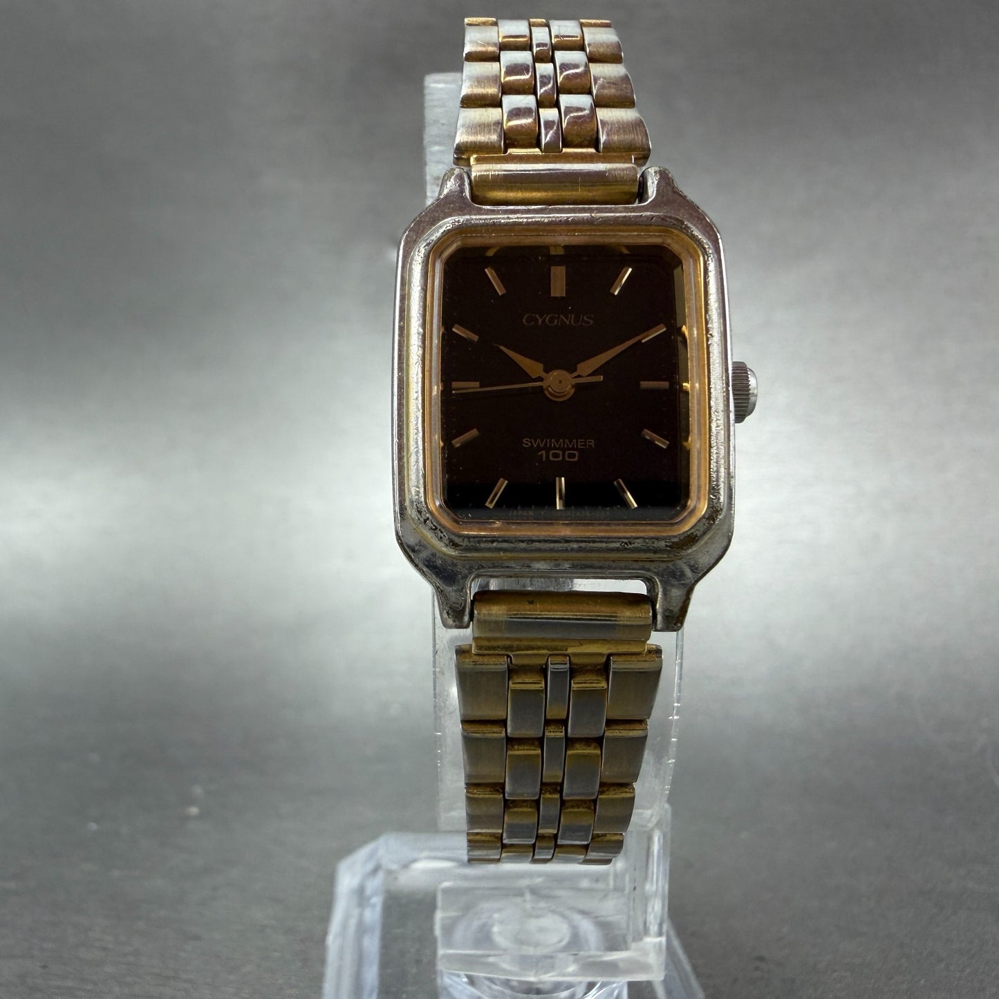 Orient Cygnus Swimmer Watch Women 19mm Black Dial Silver Tone Rectangle New batt5
