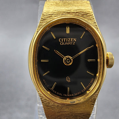 Citizen CQ Watch Women 16mm Black Dial Gold Tone Oval 3220S34054Z New Battery1