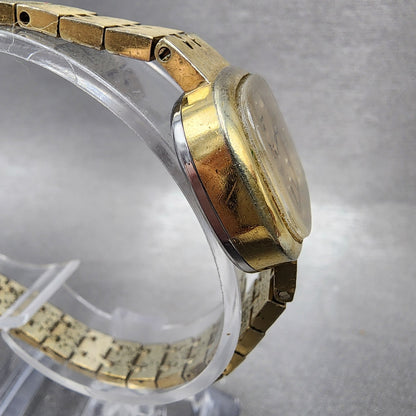 Jules Jurgenson Watch Women 25mm Gold Dial Gold Tone Manual Wind Runs READ!! VTG4