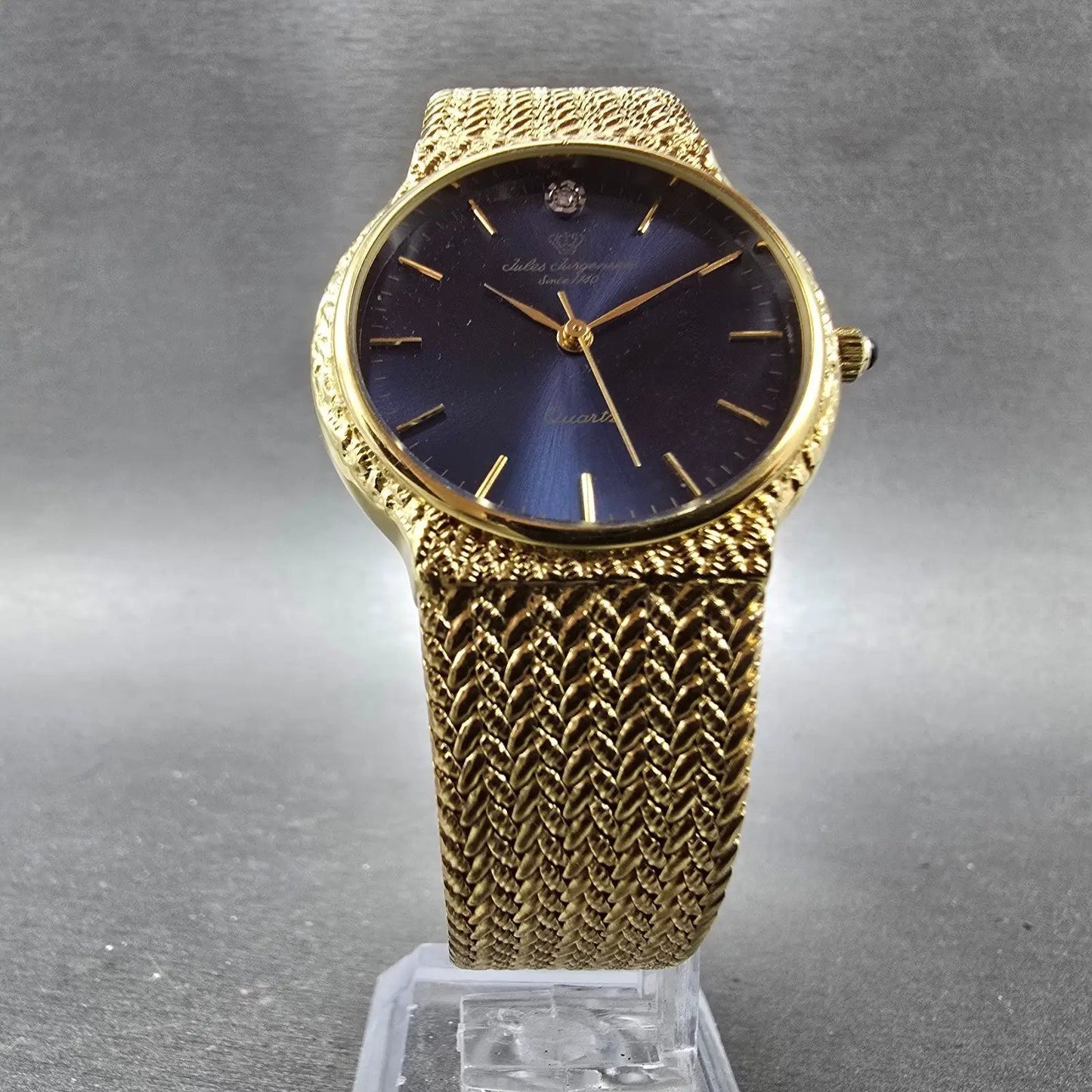 Jules Jurgenson Watch Men 32mm Blue Dial Gold Tone Mesh Band New Battery6