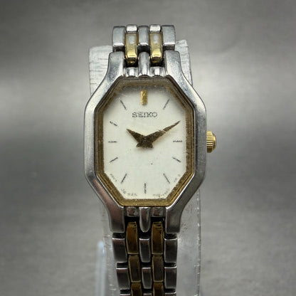 Seiko Watch Women 16mm White Dial Two Tone Octagon 1N00-0GV0 New Battery VTG 210