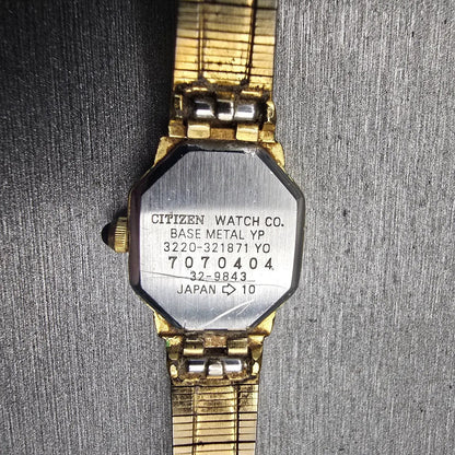 Citizen CQ Watch Women 17mm Gold Dial Gold Tone Octagon 3220-321871 New Battery10