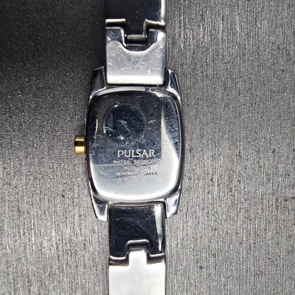 Pulsar Watch Women 18mm MOP Dial Two Tone Rectangle VC10-X016 New Battery JP10
