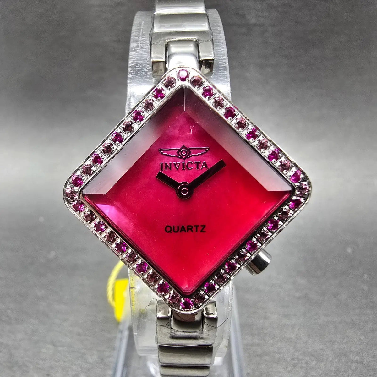 Invicta Wildflower Watch Women 30mm Pink Dial Silver Crystals Square New Battery0