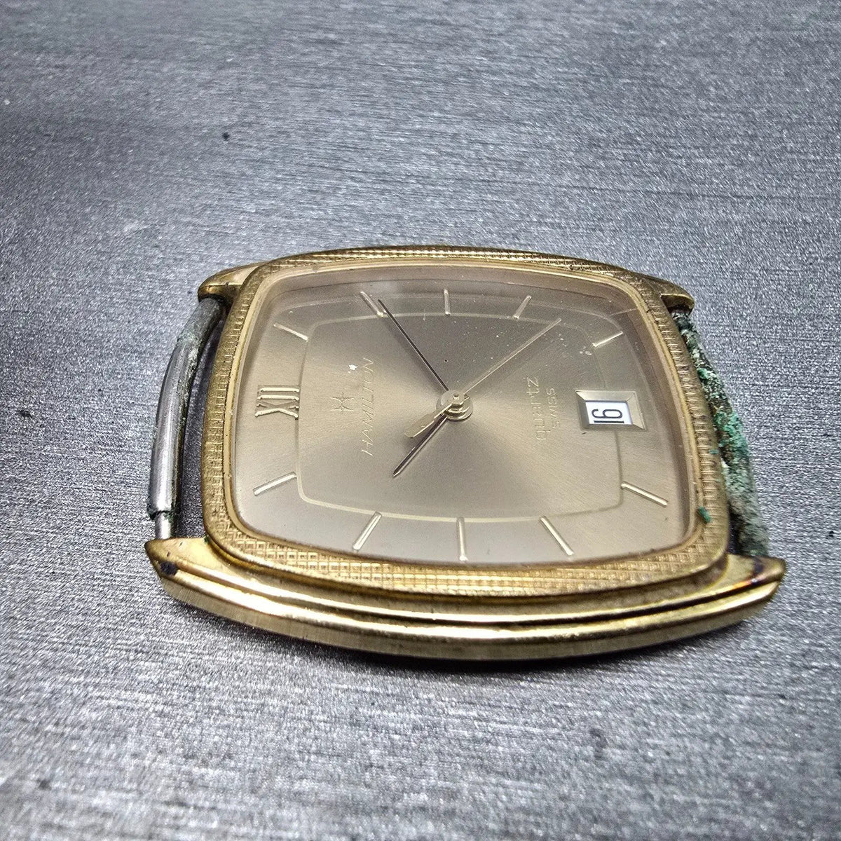 Hamilton Tank Watch Men 29mm Brown Dial Gold Tone Date 8022 VTG PARTS4