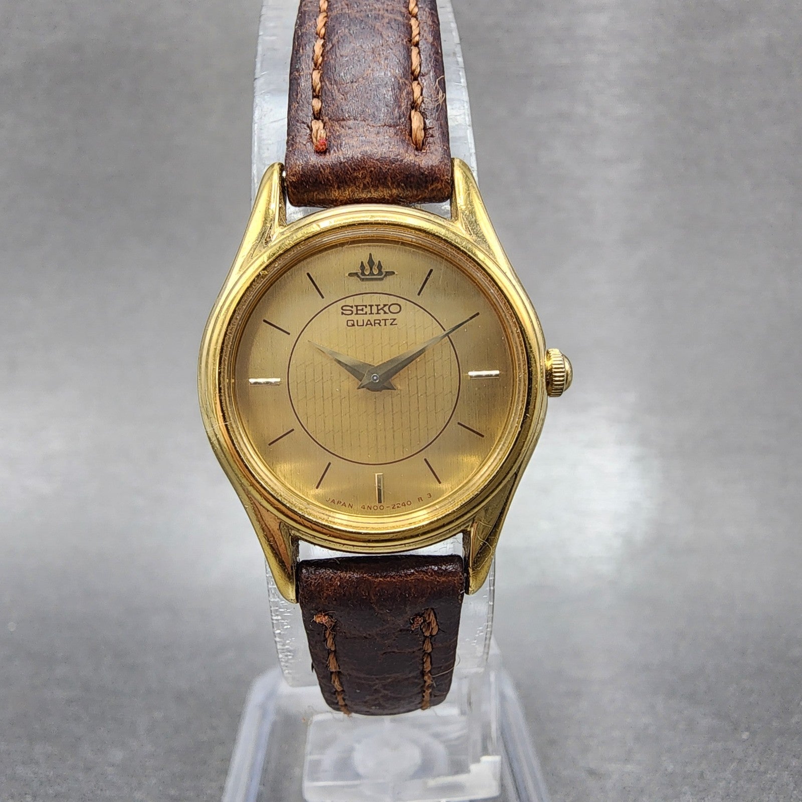 Seiko Watch Women 21mm Champagne Dial Gold Tone Round 4n000600 New Battery0