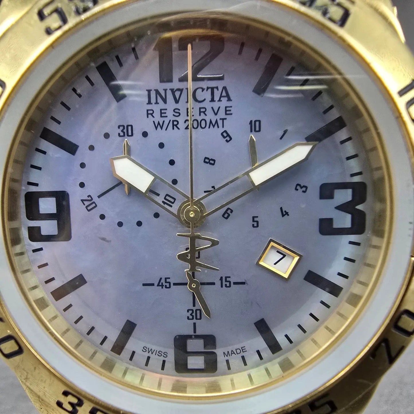 Invicta Reserve Chronograph Watch Men 50mm MOP Dial Gold Tone 6257 New Battery1