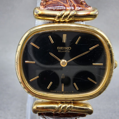 Seiko Watch Women 25mm Black Dial Gold Tone Oval 23205400 New Battery1