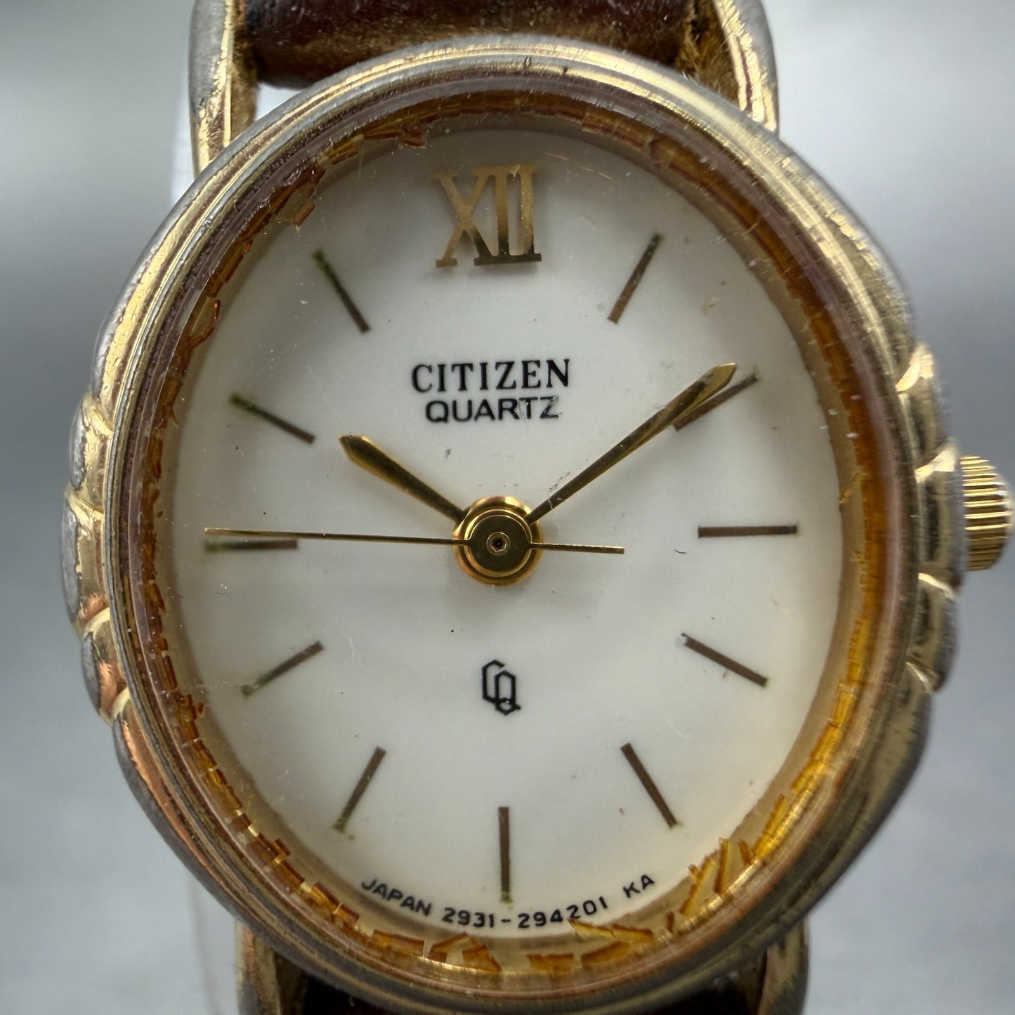 Citizen CQ Watch Women 19mm White Dial Gold Tone Oval 2931-292758 New Battery1