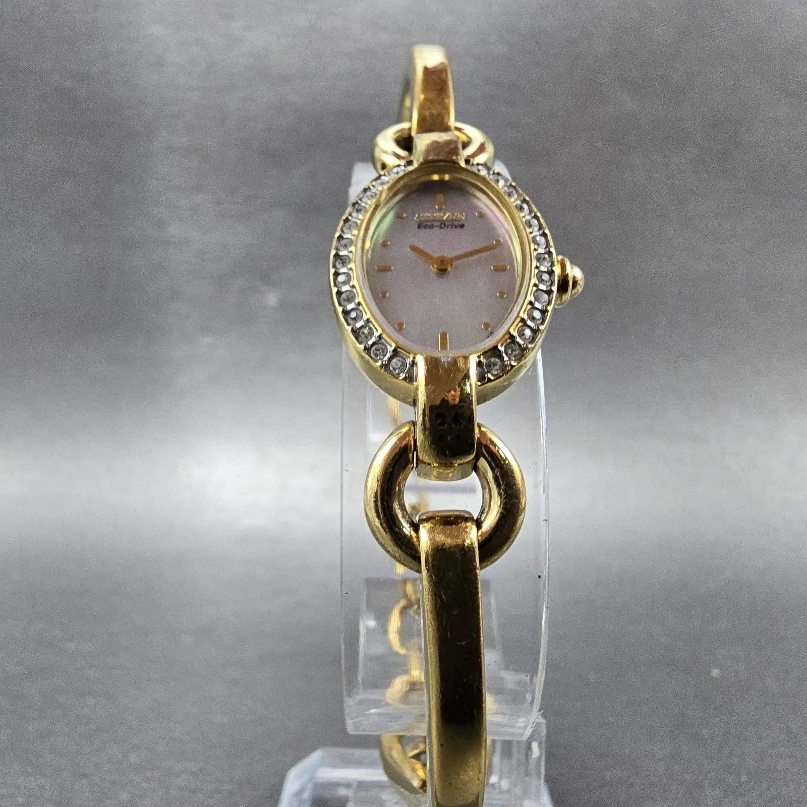 Citizen Eco-Drive Watch Women 17mm MOP Dial Gold Tone Oval G620-S030662 Runs6