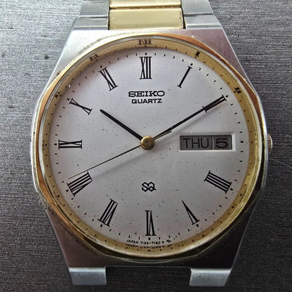 Seiko Watch Men 33mm White Dial Two Tone Daydate SQ 7132A VTG PARTS2