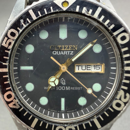 Citizen CQ Dive Watch Men 38mm Black Dial Steel Daydate 3801-450671 PARTS2