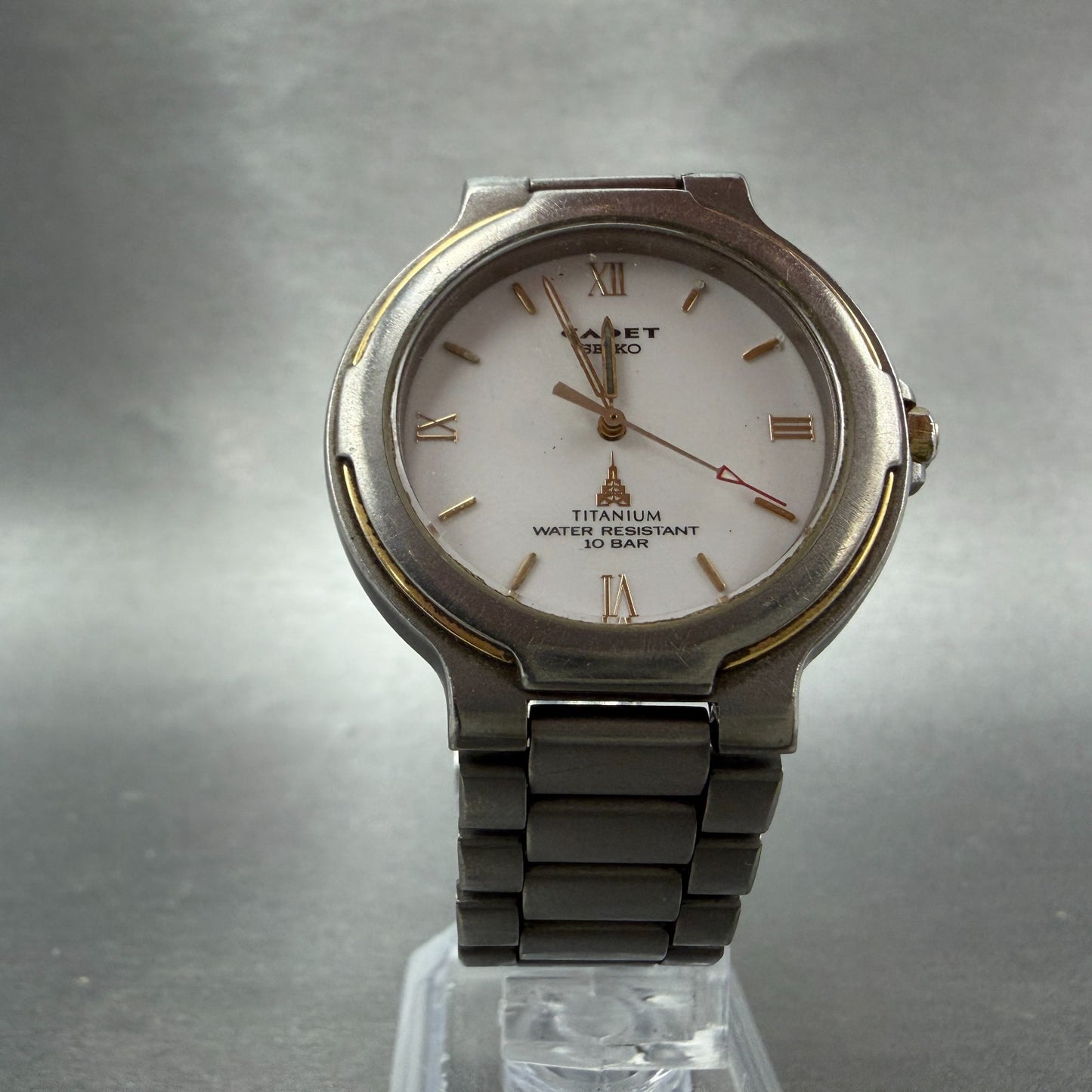 Seiko Cadet Watch Men 35mm White Dial Titanium Tone Round 5p31-6250 PARTS VTG6