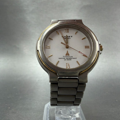 Seiko Cadet Watch Men 35mm White Dial Titanium Tone Round 5p31-6250 PARTS VTG6