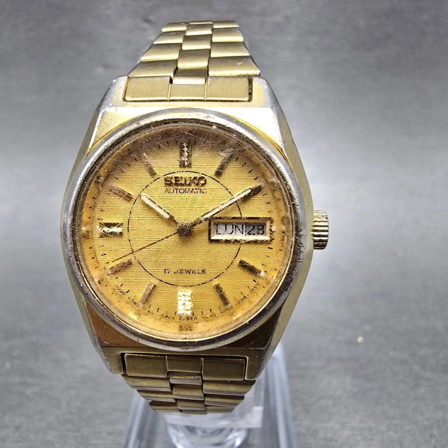Seiko Automatic Watch Women 25mm Champagne Dial Gold Tone Daydate 4206-0469 Runs0