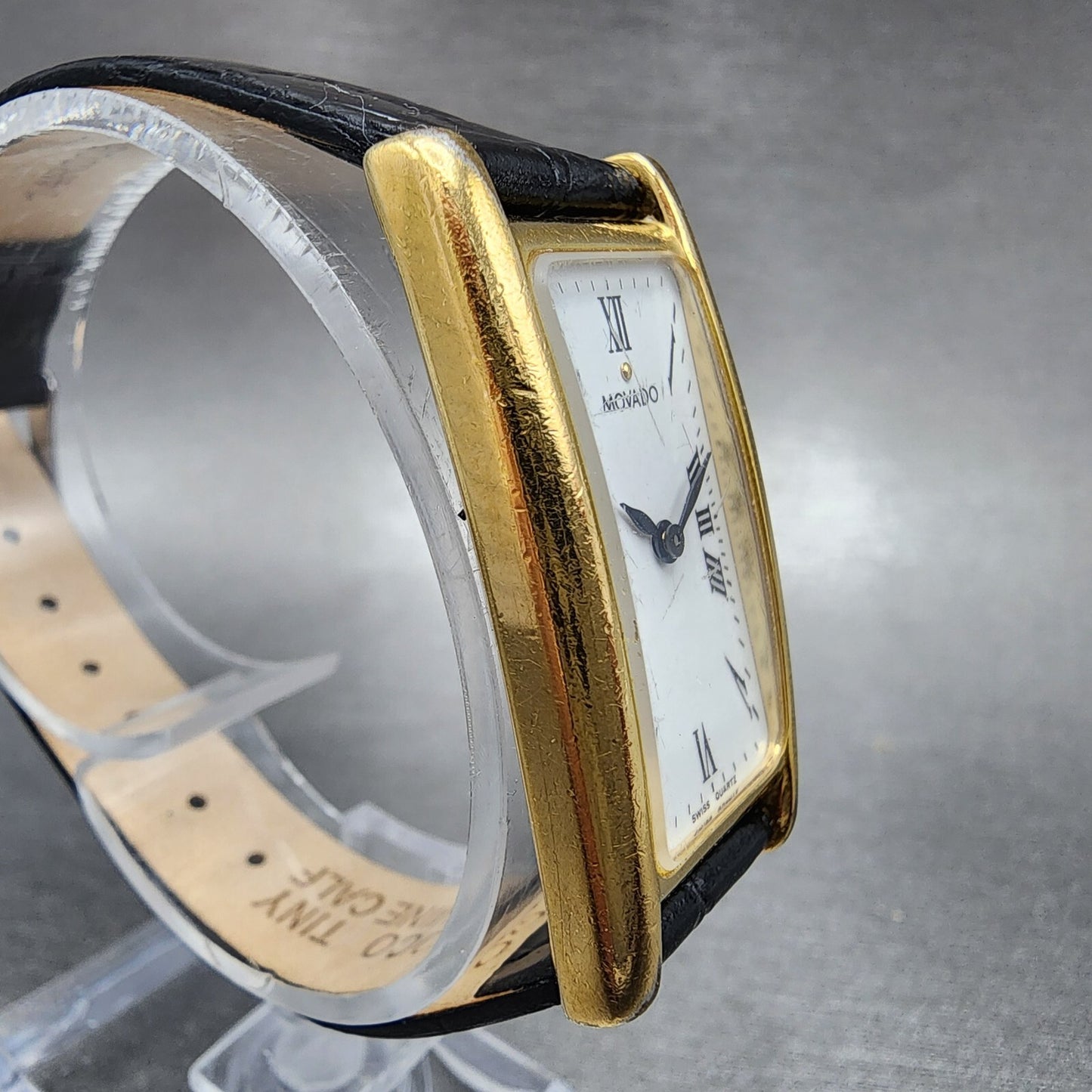 Movado Tank Watch Women 20mm White Dial Gold Tone Rectangle 87.66.455 New Batt3