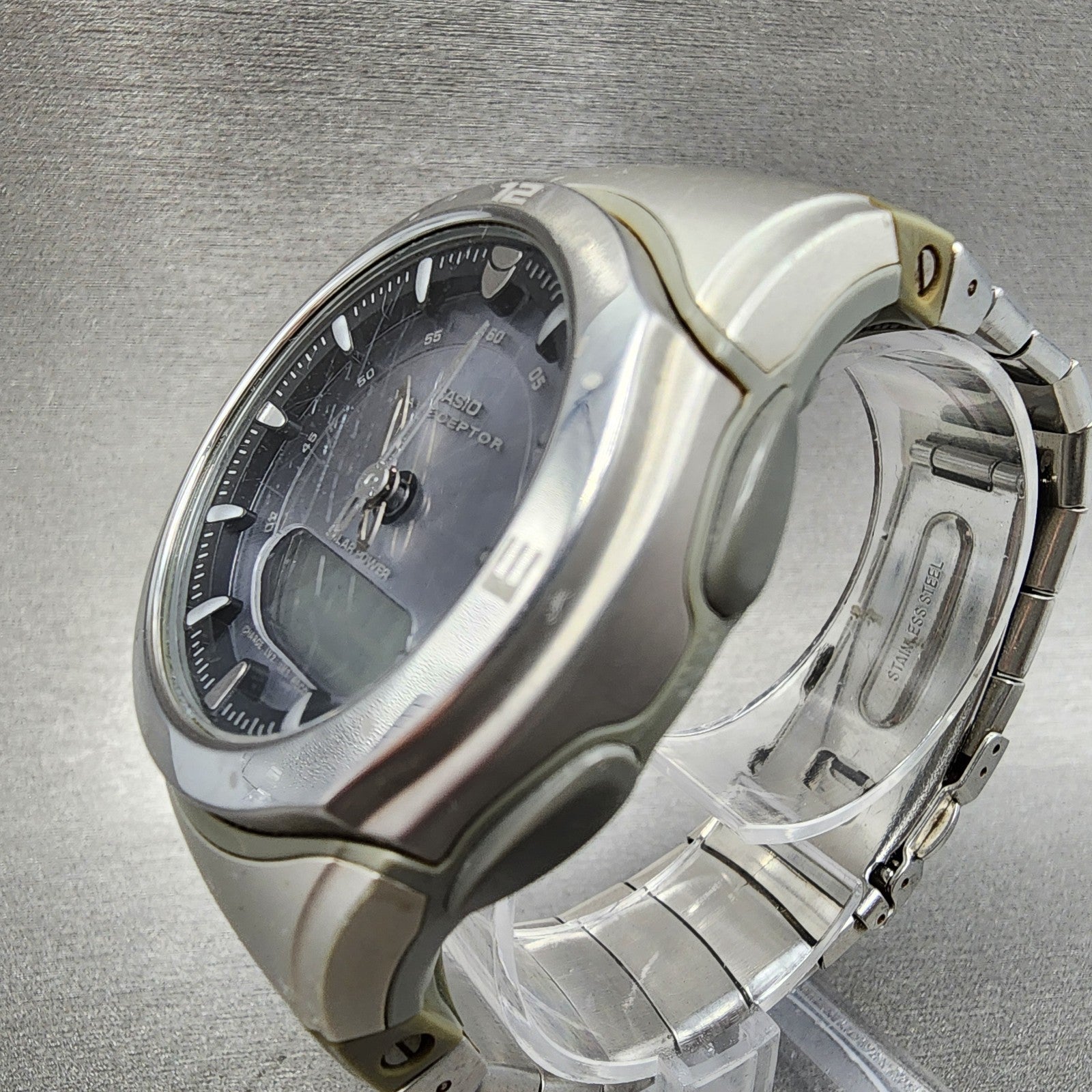 Casio Wave Ceptor Watch Men 42mm Blue Dial Analog Digital Solar Steel WVA30002