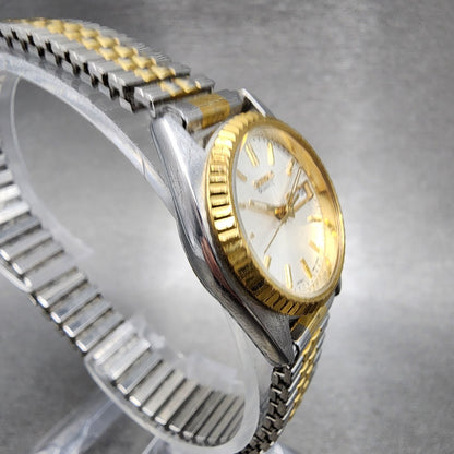 Seiko Watch Women 24mm White Dial Two Tone Daydate Round 7n830041 New Battery D3