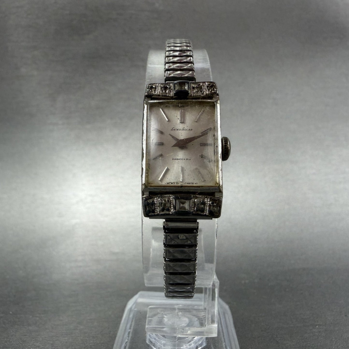 Seiko Solar Watch Women 15mm Silver Dial Silver Tone Manual Tank 10-3160 Runs6