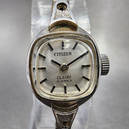 Citizen Claire Watch Women 15mm Silver Dial White Gold Plated Manual Wind Runs