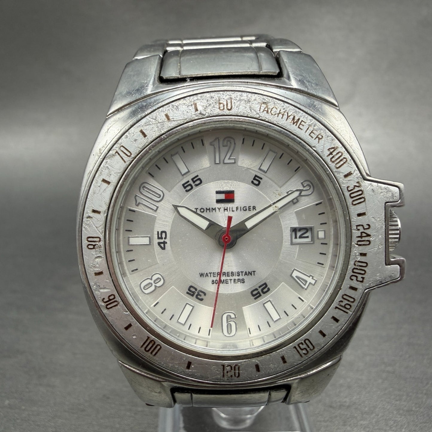 Tommy Hilfiger Watch Men 42mm White Silver Tone Date Round F90272 New Battery0