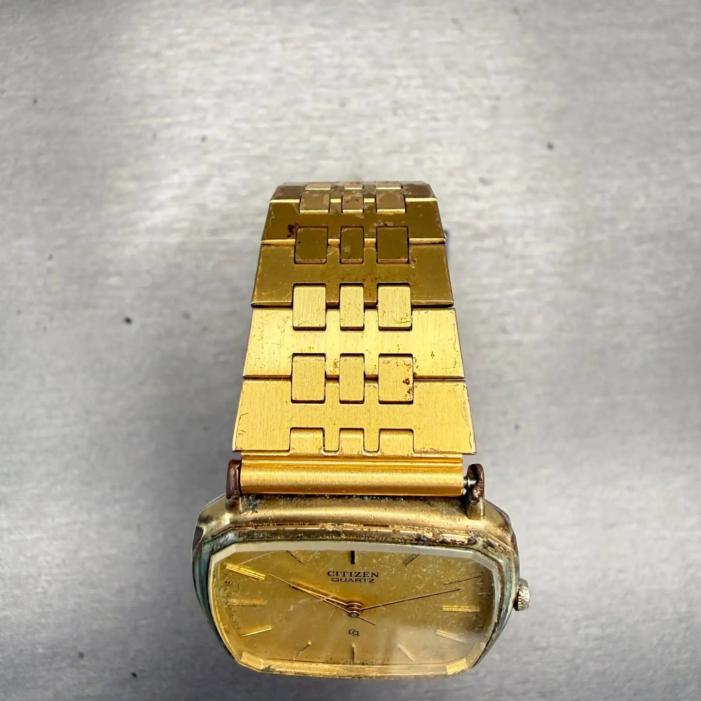 Citizen CQ Watch Men 30mm Gold Dial Gold Tone Rectangle 7923 Vintage New Battery4