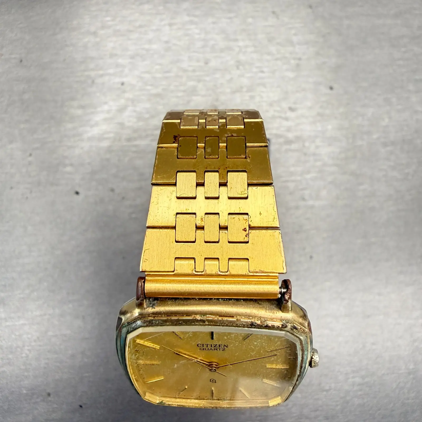 Citizen CQ Watch Men 30mm Gold Dial Gold Tone Rectangle 7923 Vintage New Battery4