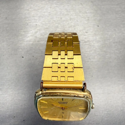 Citizen CQ Watch Men 30mm Gold Dial Gold Tone Rectangle 7923 Vintage New Battery4