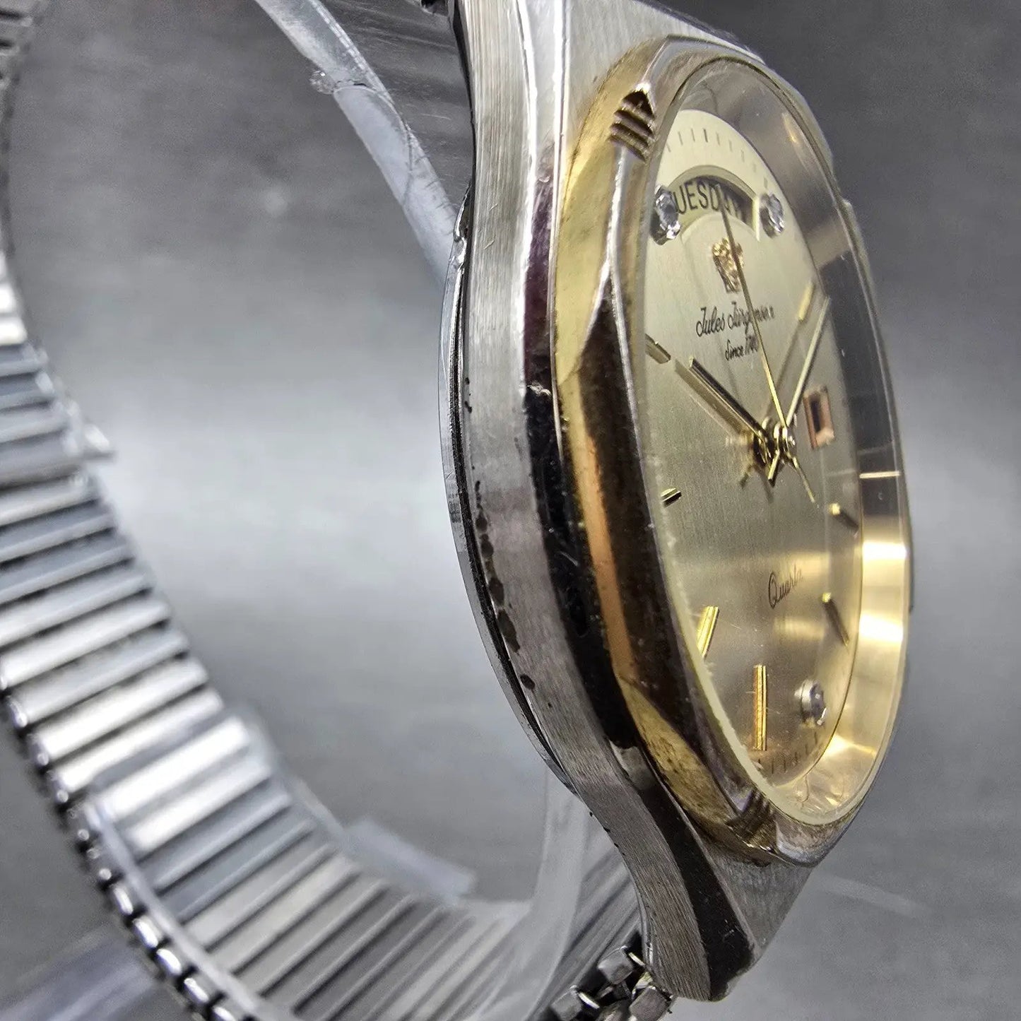 Jules Jurgensen Watch Men 34mm Champange Dial Two Tone Daydate Round New Battery3
