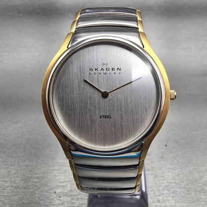 Skagen Denmark Watch Men 38mm Silver Dial Two Tone Round 256GLX New Battery4